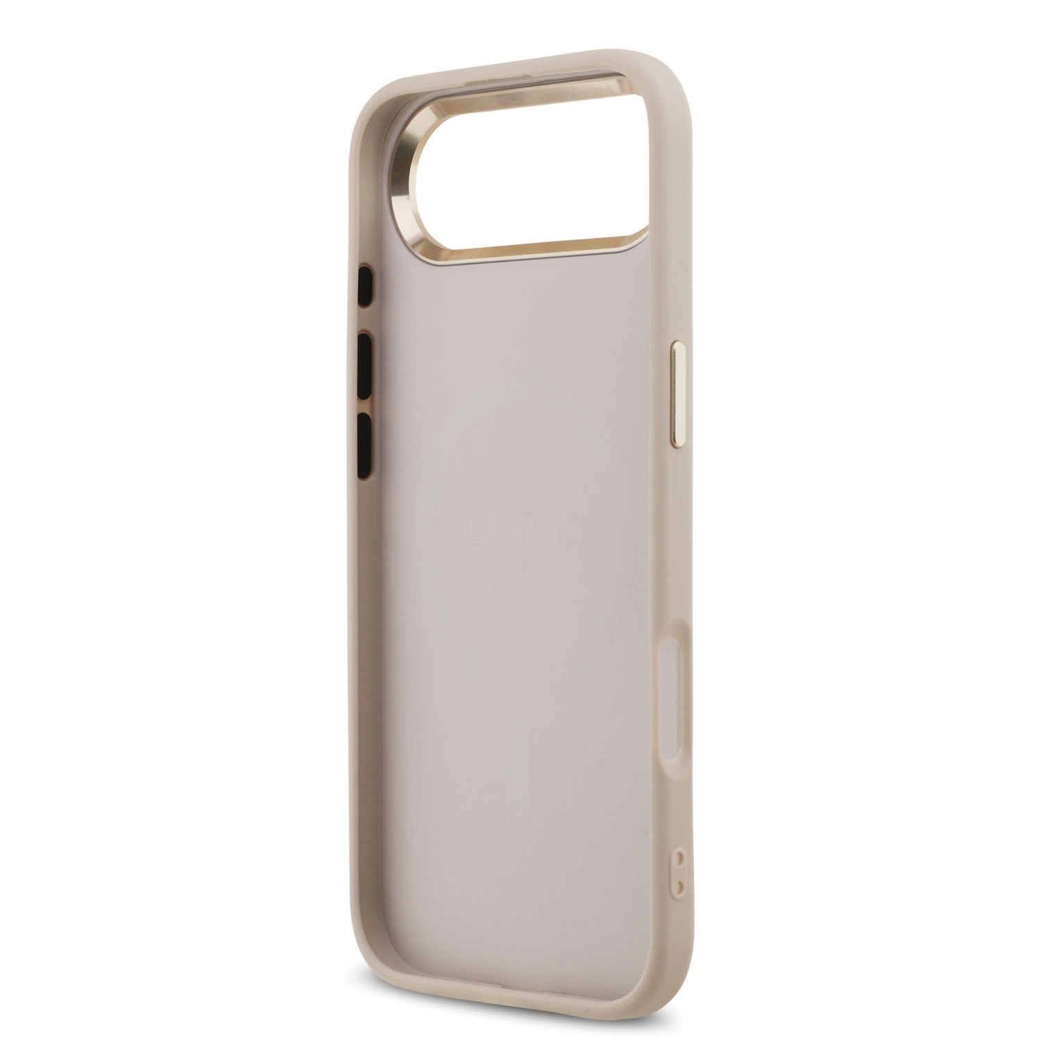 Guess PU Leather 4G Strass Triangle Logo Gold Frame MagSafe Zadní Kryt pro iPhone Air Pink