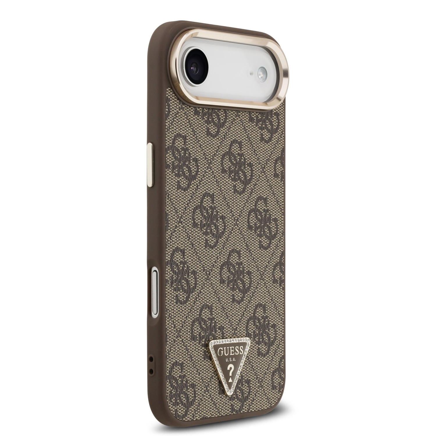 Guess PU Leather 4G Strass Triangle Logo Gold Frame MagSafe Zadní Kryt pro iPhone Air Brown