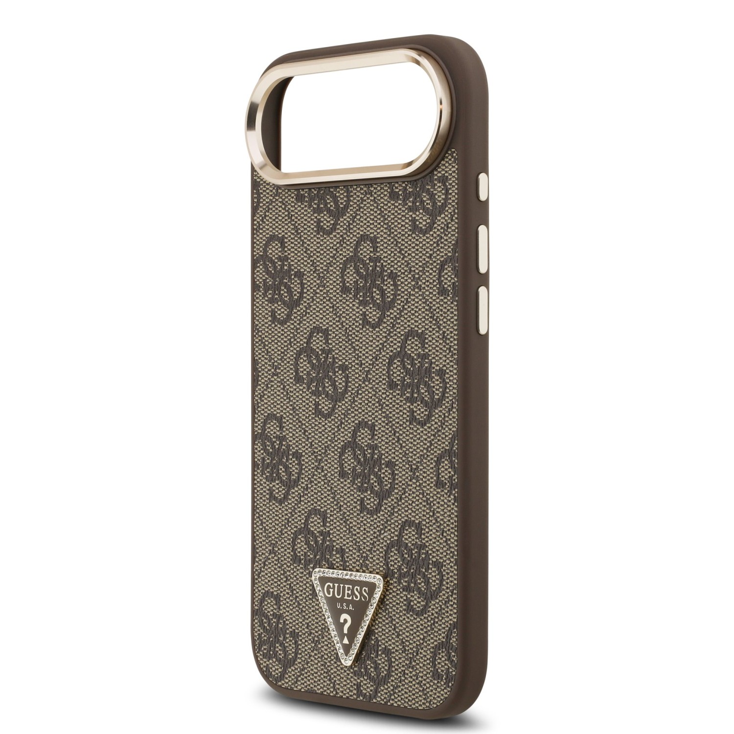 Guess PU Leather 4G Strass Triangle Logo Gold Frame MagSafe Zadní Kryt pro iPhone Air Brown