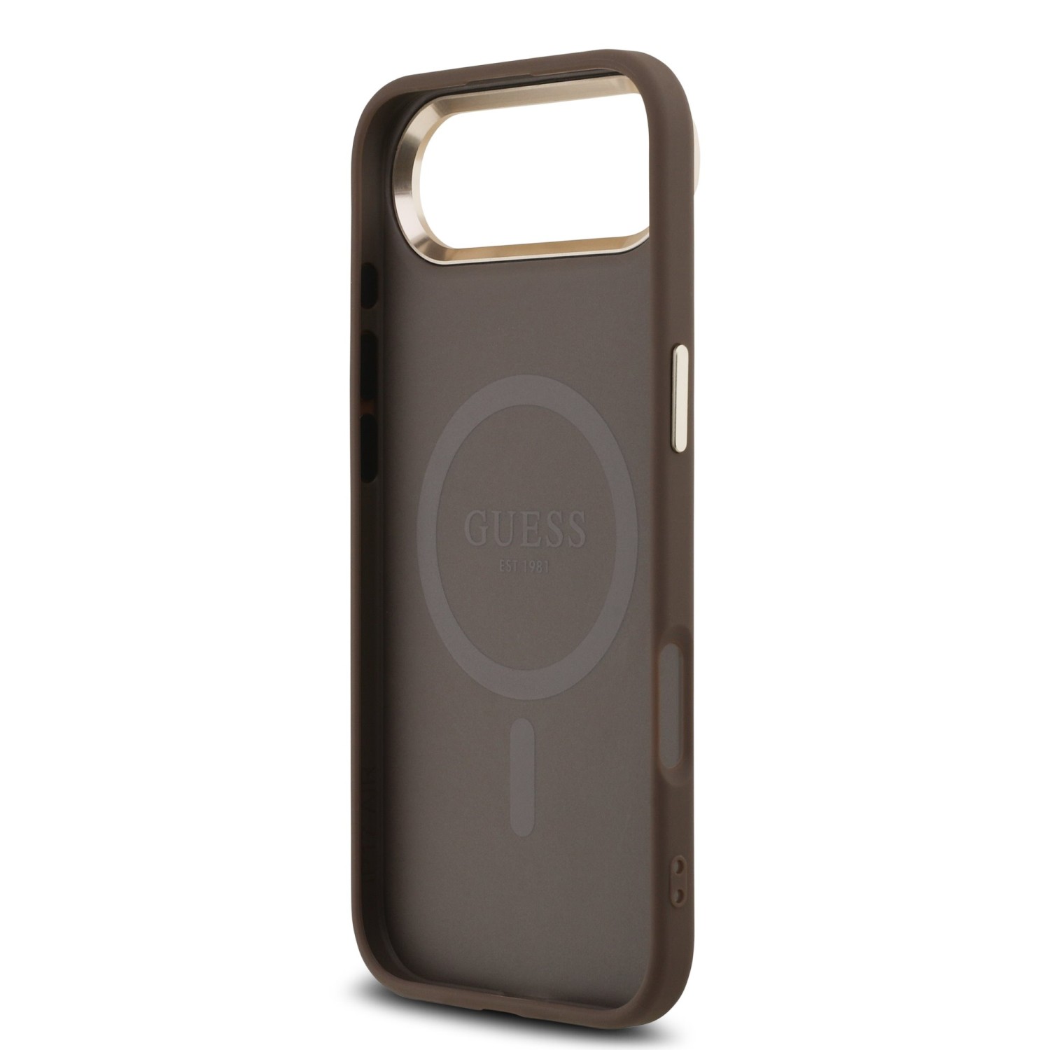 Guess PU Leather 4G Strass Triangle Logo Gold Frame MagSafe Zadní Kryt pro iPhone Air Brown
