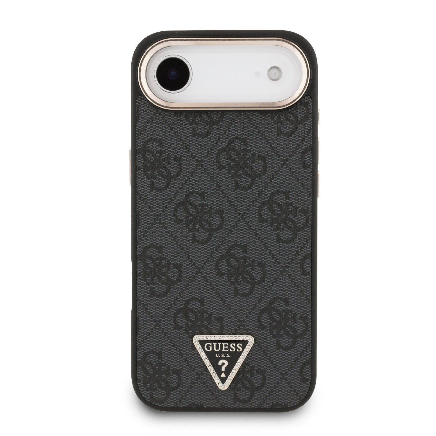 Guess PU Leather 4G Strass Triangle Logo Gold Frame MagSafe Zadní Kryt pro iPhone Air Black