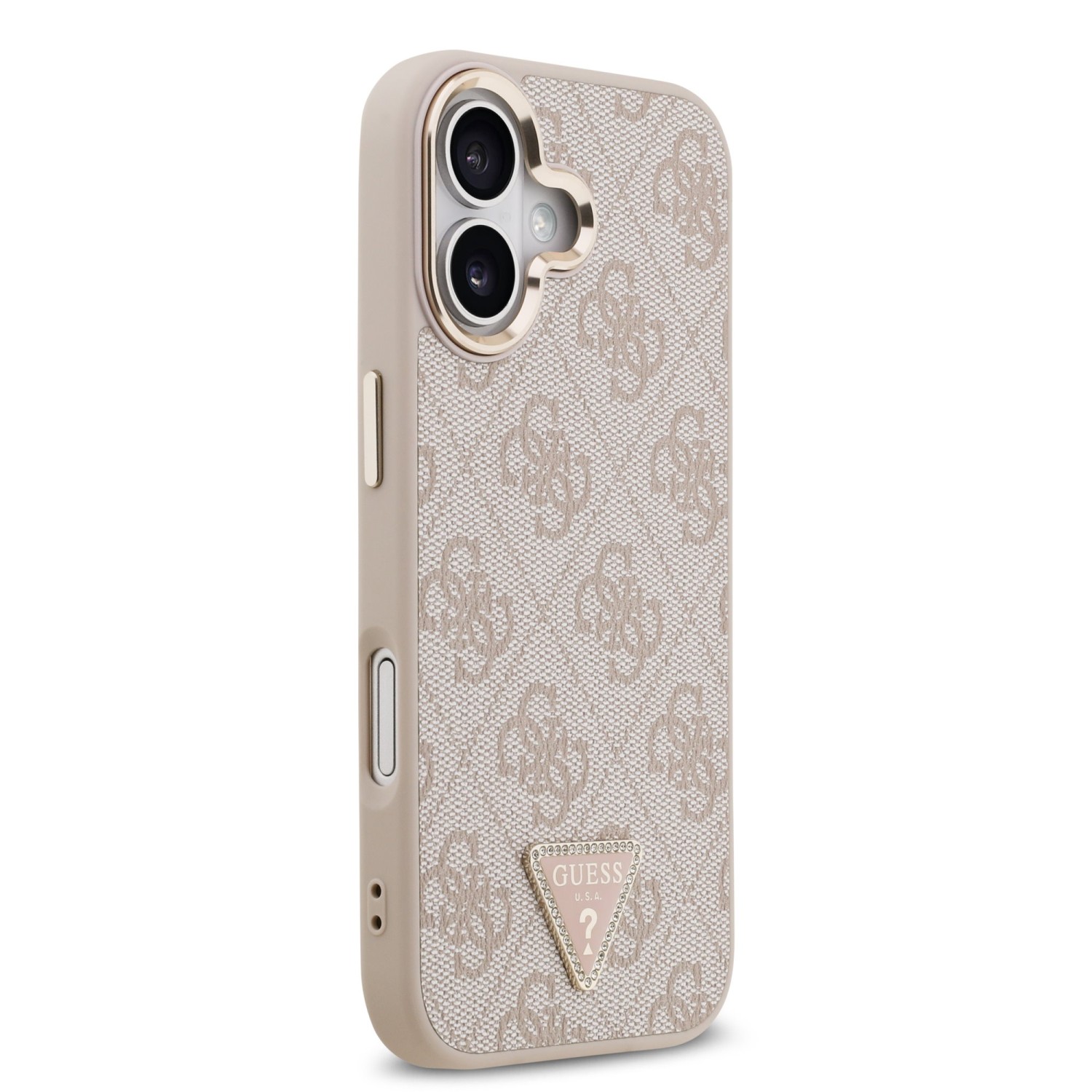 Guess PU Leather 4G Strass Triangle Logo Gold Frame MagSafe Zadní Kryt pro iPhone 17 Pink