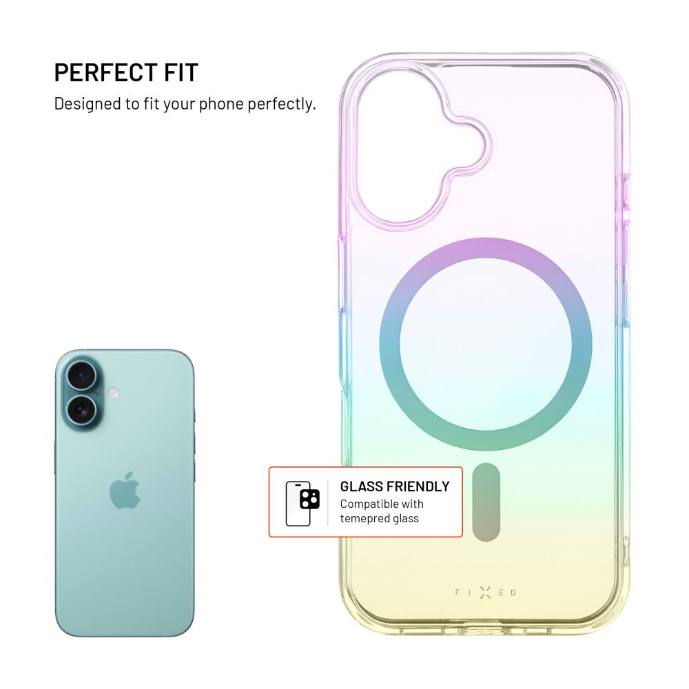 Zadní kryt FIXED MagRainbow s podporou MagSafe pro Apple iPhone 16, duhový