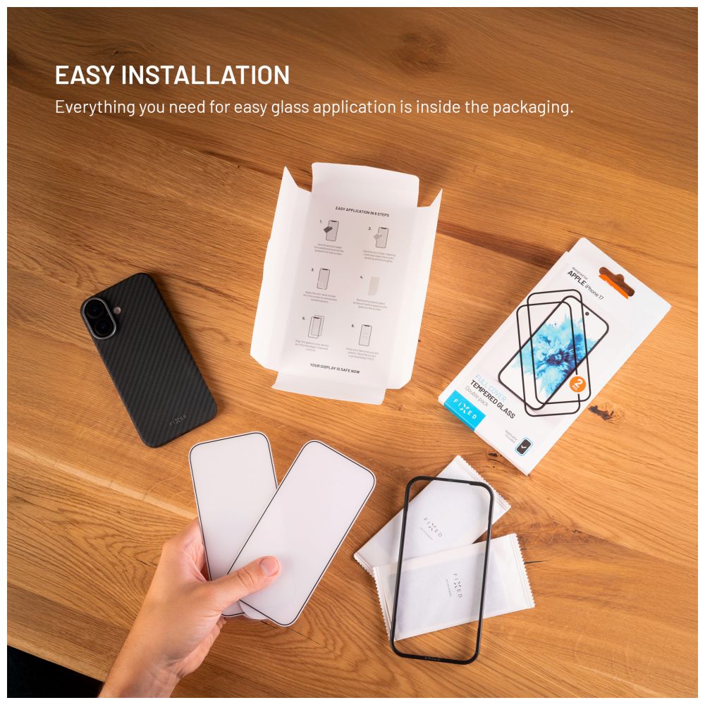 Tvrzené sklo FIXED Full-Cover s aplikátorem pro Samsung Galaxy S26 FE, 2ks, černé