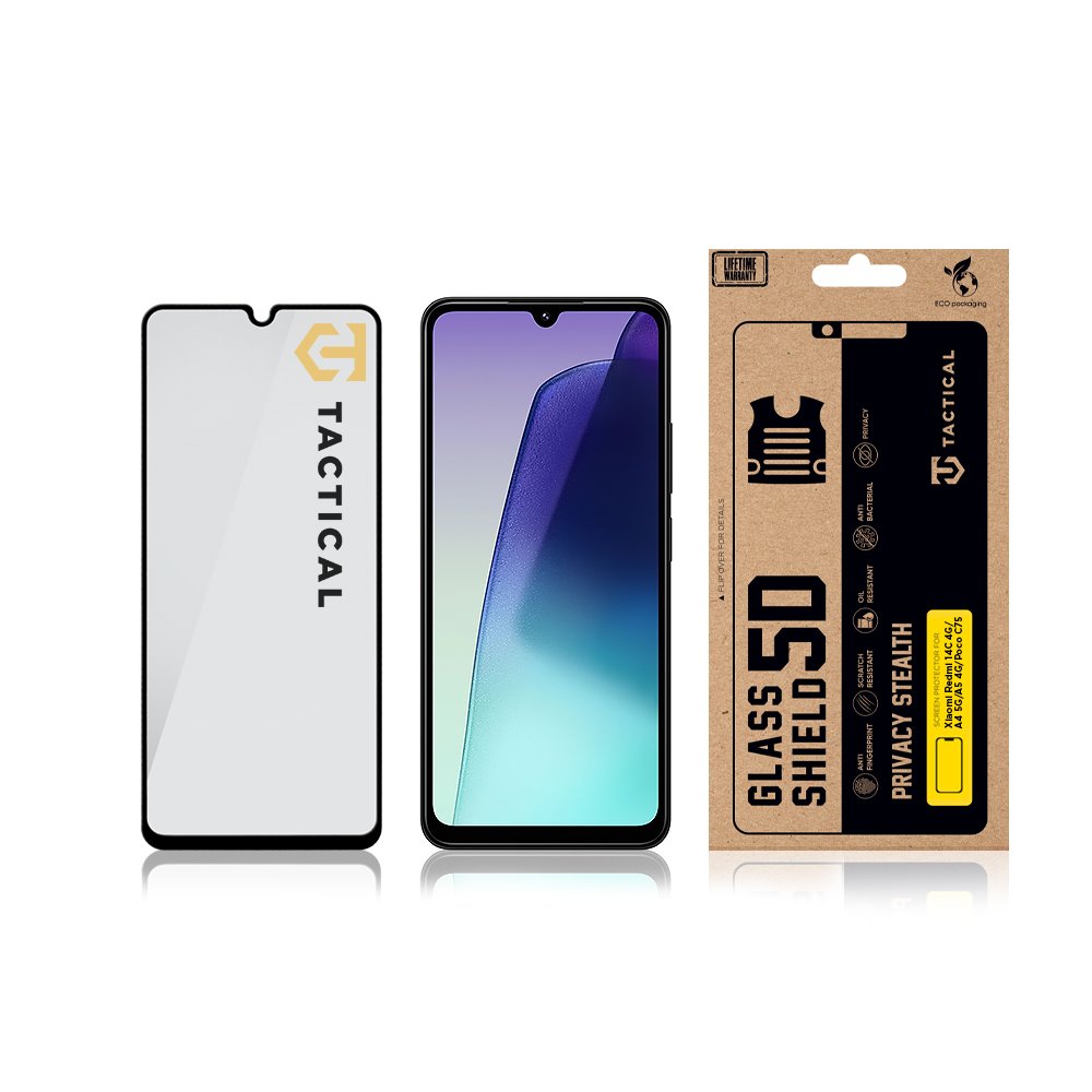 Tactical Glass Shield Privacy Stealth 5D sklo pro Xiaomi Redmi 14C 4G/A4 5G/A5 4G/Poco C75 Black