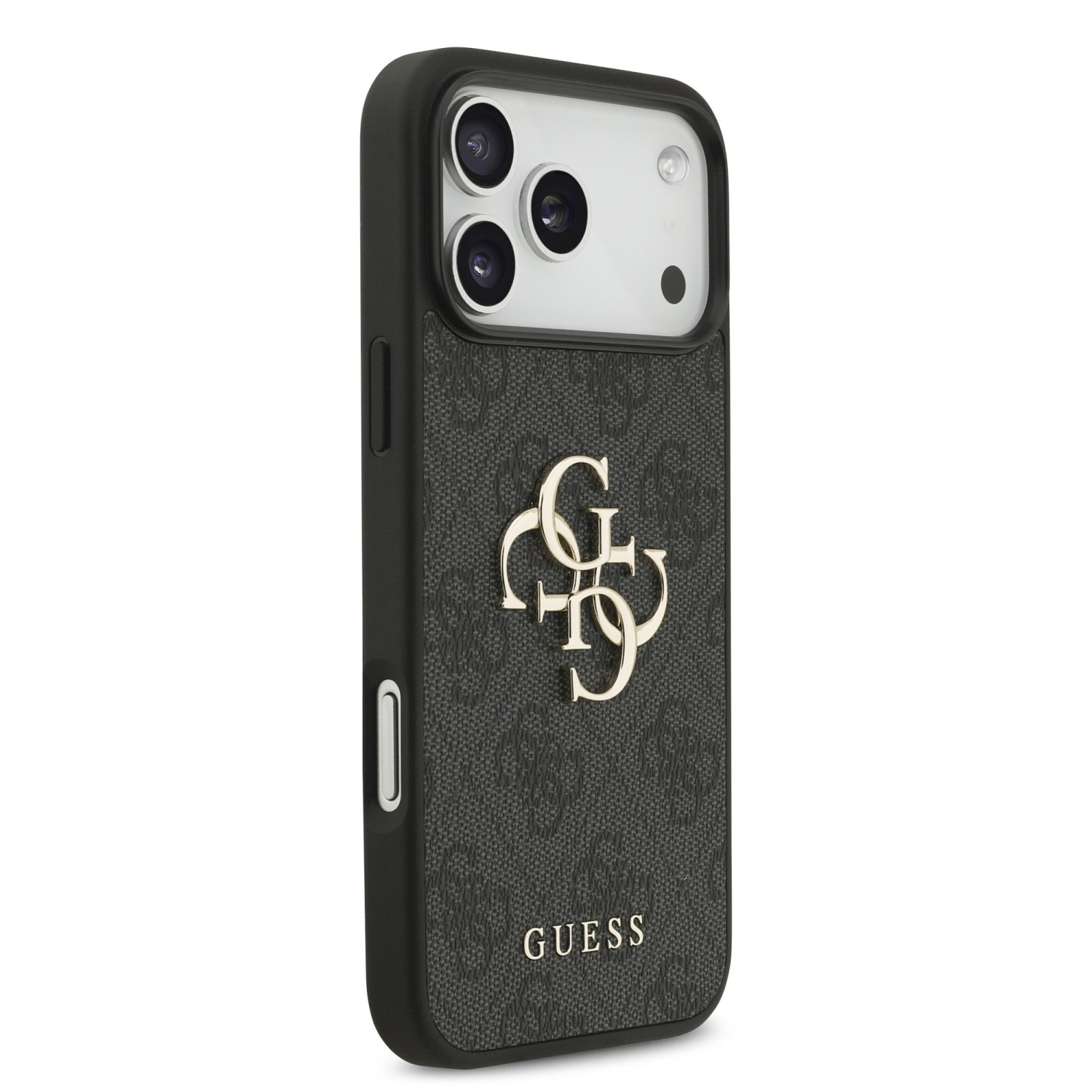 Guess PU 4G Metal Logo Strap Zadní Kryt pro iPhone 17 Pro Max Black
