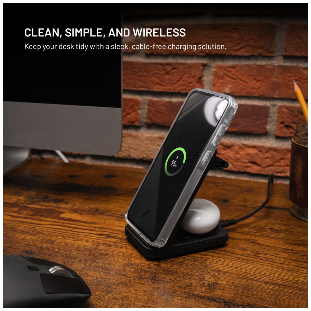 Stojánek FIXED Powerstation Uni s bezdrátovým nabíjením až pro 2 zařízení, 15W+5W, černá