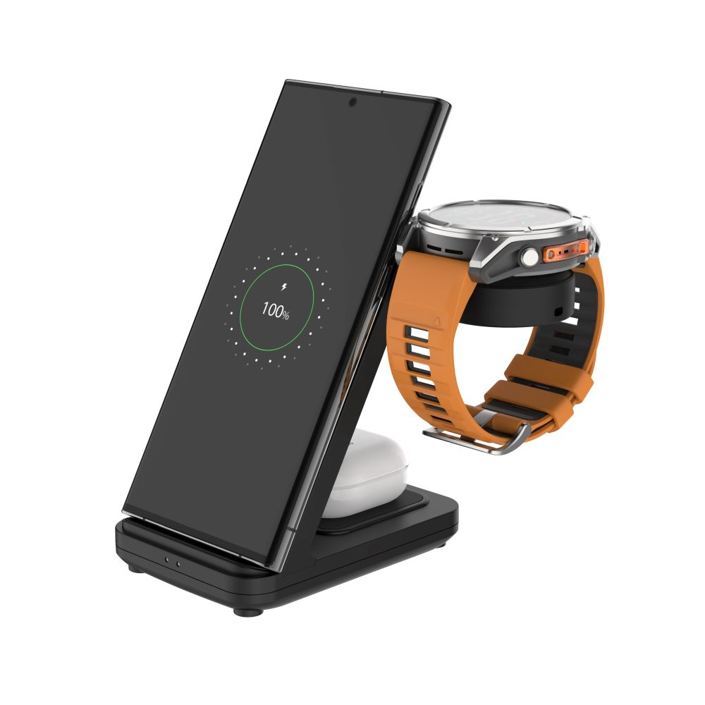 Stojánek FIXED Powerstation pro Garmin s bezdrátovým nabíjením až pro 3 zařízení, 15W+5W+2.5W, černá