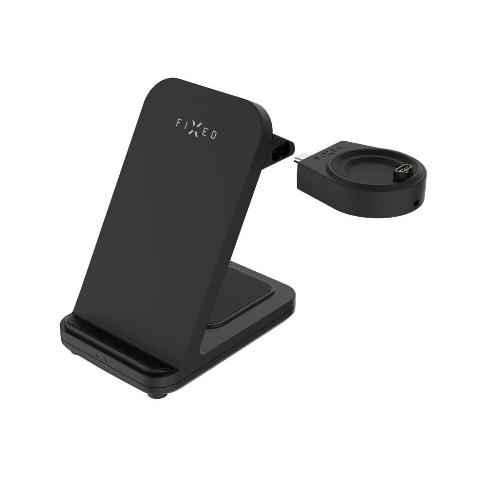 Stojánek FIXED Powerstation pro Garmin s bezdrátovým nabíjením až pro 3 zařízení, 15W+5W+2.5W, černá