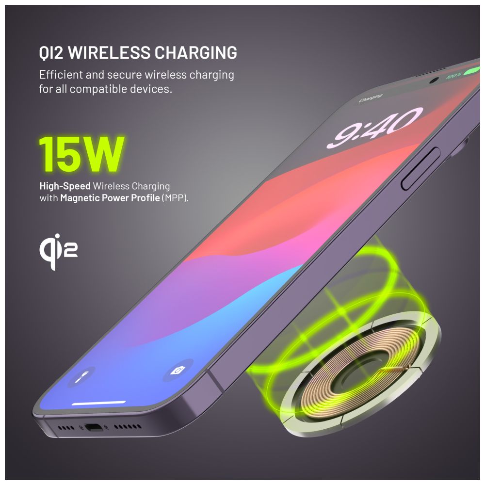 Držák do auta s bezdrátovým nabíjením FIXED MagAir s podporou uchycení MagSafe a standardem Qi2, 15W, černá