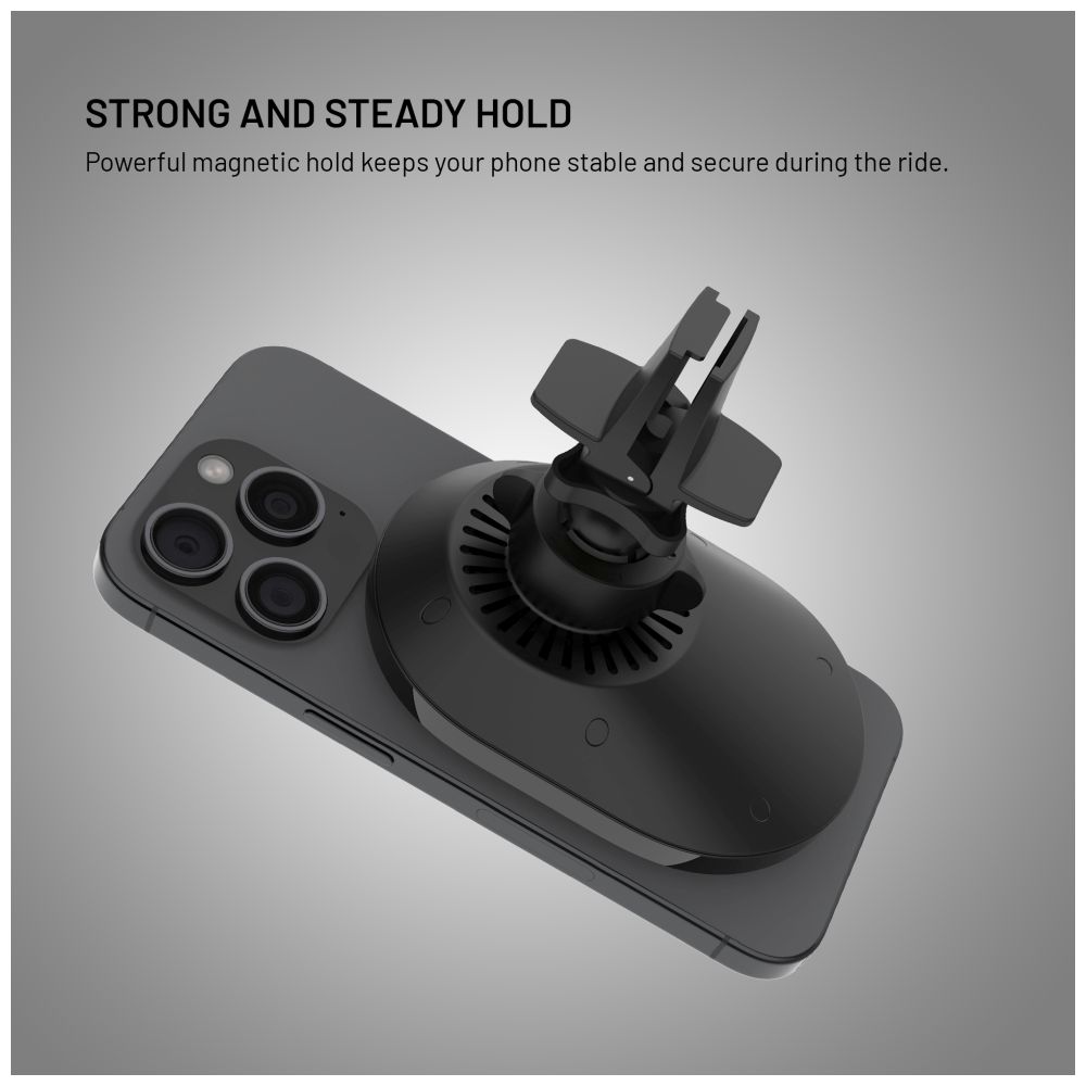 Držák do auta s bezdrátovým nabíjením FIXED MagAir s podporou uchycení MagSafe a standardem Qi2, 15W, černá