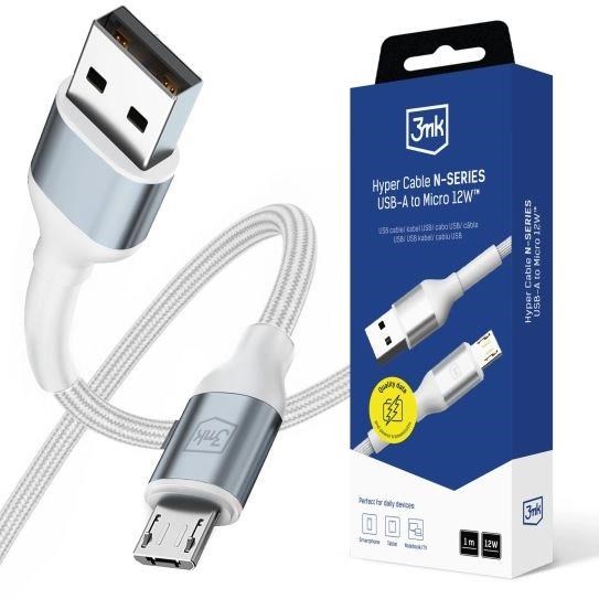 3mk Hyper Cable N-SERIES USB-A / microUSB 1m 5V/2.4A 12W bílá/černá