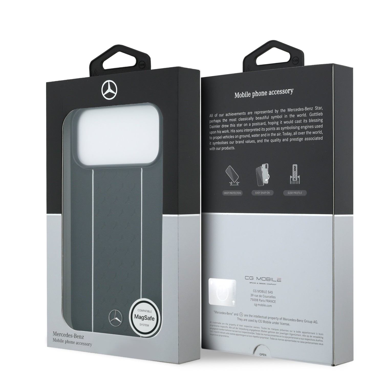 Mercedes Leather Star Pattern and Stripes MagSafe Zadní Kryt pro iPhone 17 Pro Max Black/White