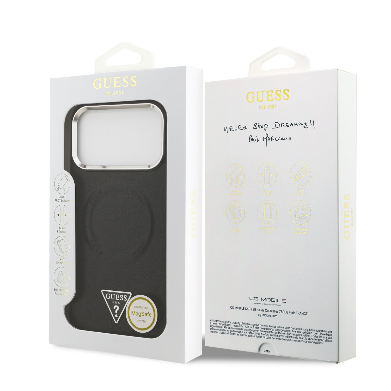 Guess PU Leather Triangle Logo MagSafe Zadní Kryt pro iPhone 17 Pro Max Black