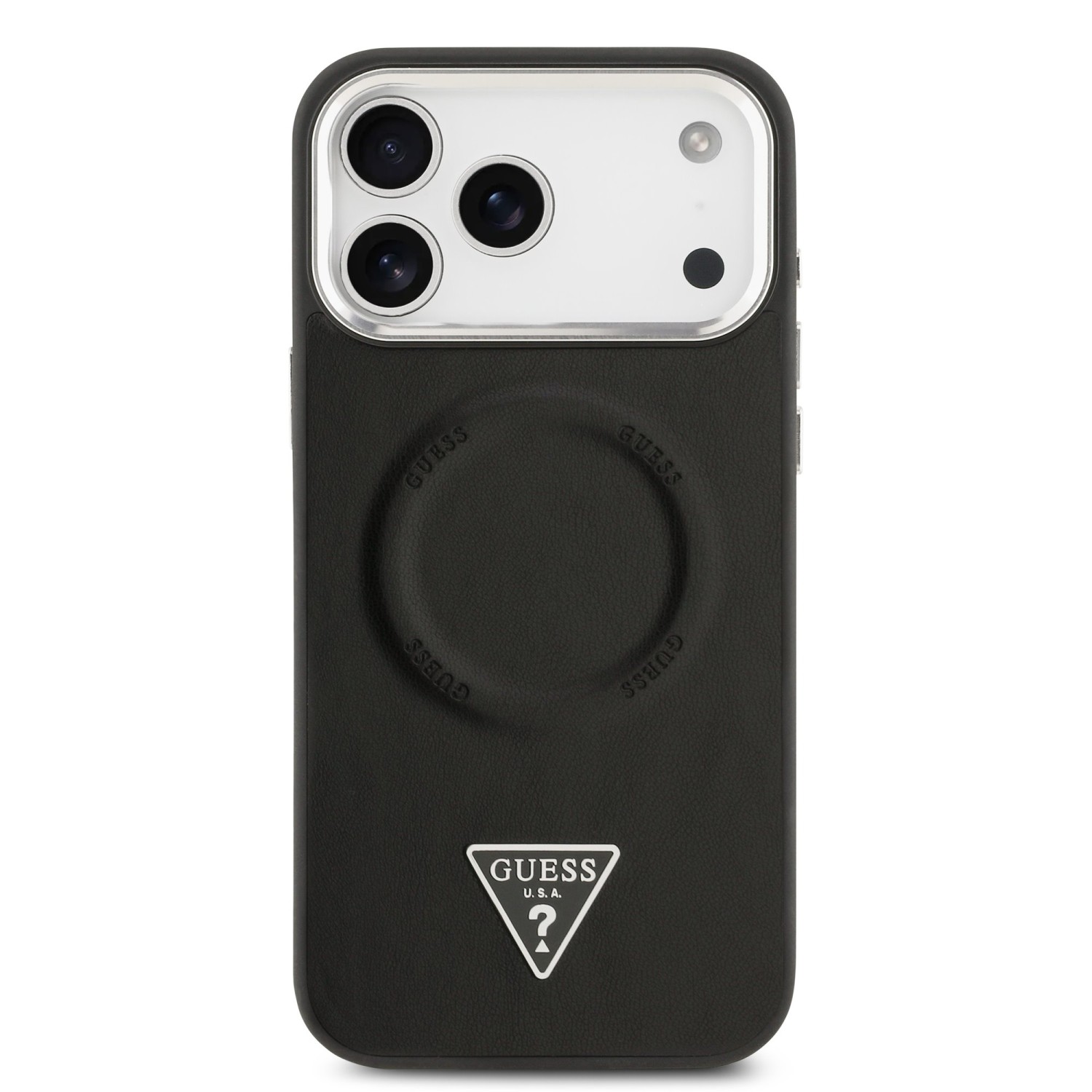 Guess PU Leather Triangle Logo MagSafe Zadní Kryt pro iPhone 17 Pro Black
