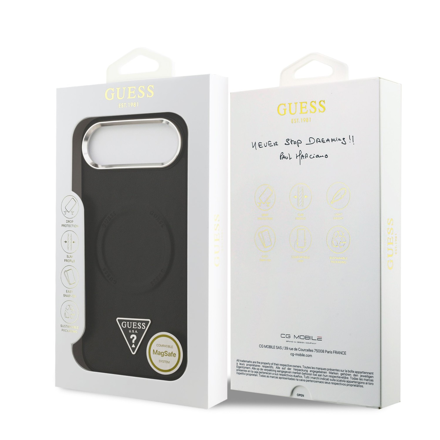 Guess PU Leather Triangle Logo MagSafe Zadní Kryt pro iPhone Air Black