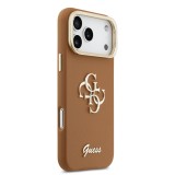 Guess PU Grained 4G Logo Stand Camera Frame Zadní Kryt pro iPhone 17 Pro Max Brown