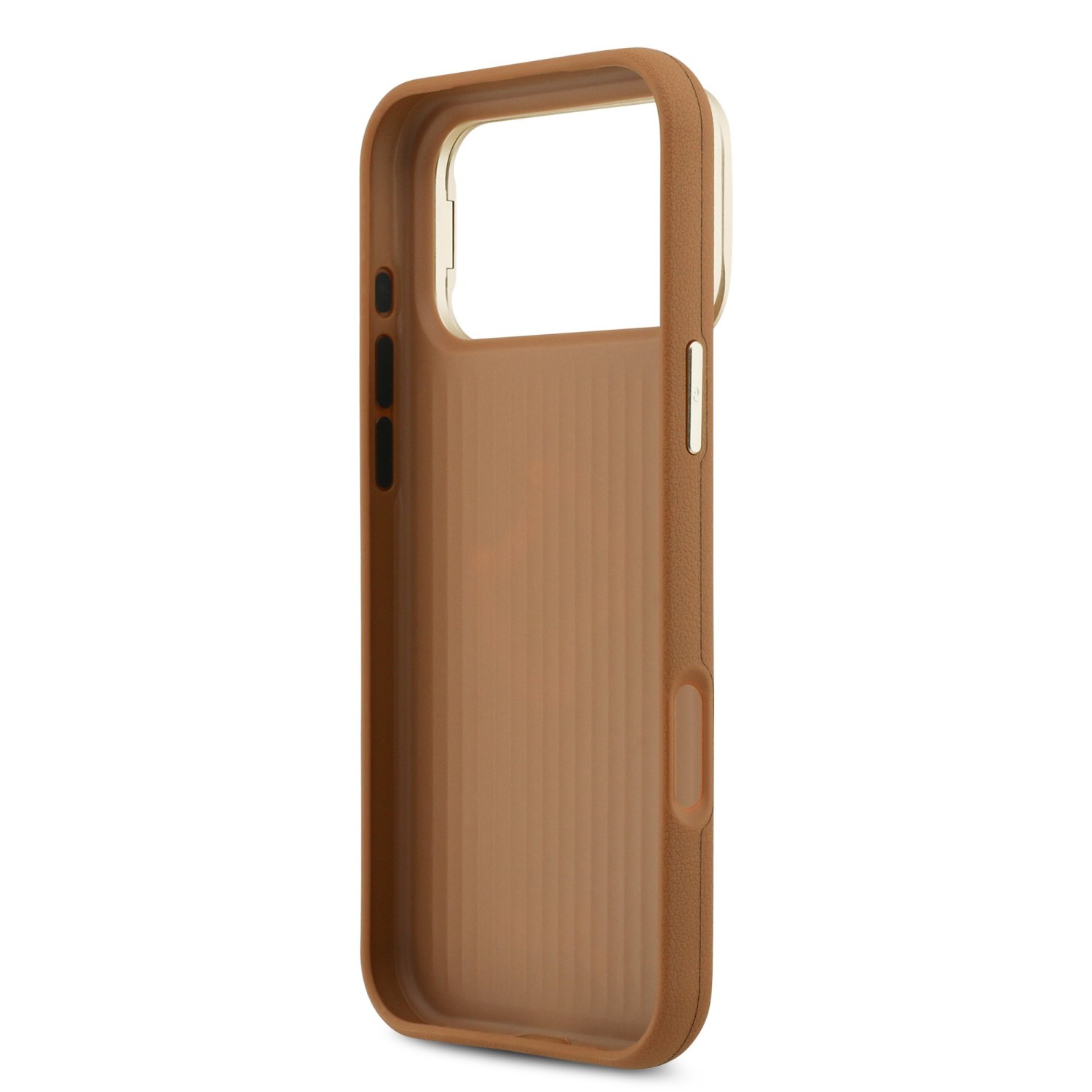 Guess PU Grained 4G Logo Stand Camera Frame Zadní Kryt pro iPhone 17 Pro Max Brown