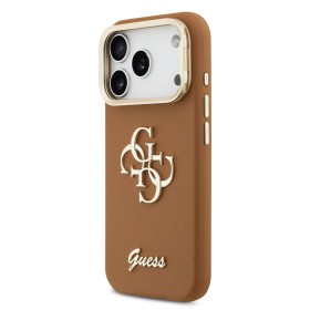 Zadní kryt Guess PU Grained 4G Logo Stand Camera Frame pro Apple iPhone 17 Pro, hnědá
