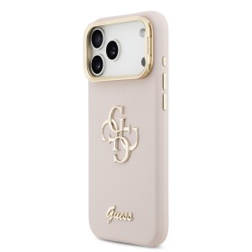 Zadní kryt Guess PU Grained 4G Logo Stand Camera Frame pro Apple iPhone 17 Pro Max, růžová