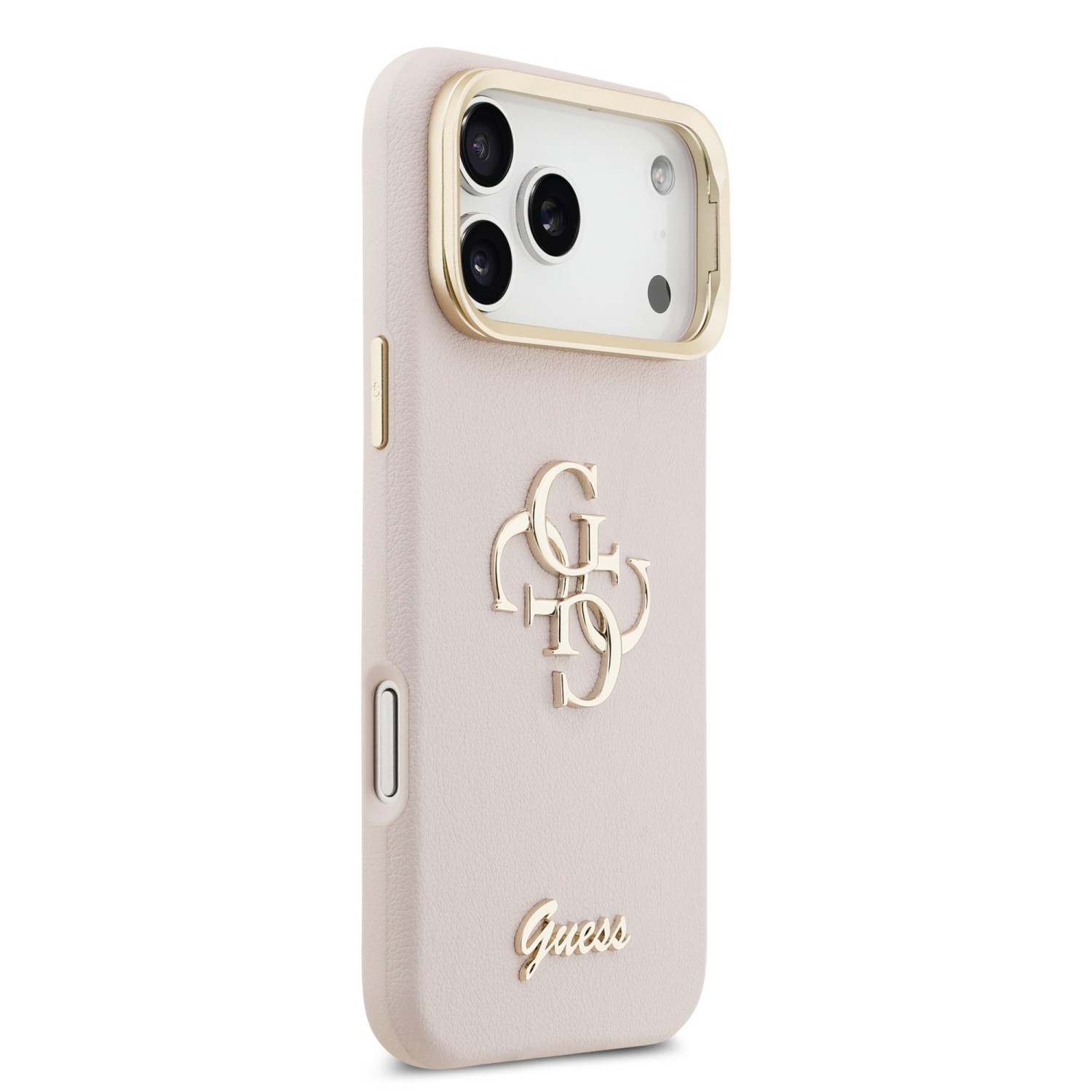 Guess PU Grained 4G Logo Stand Camera Frame Zadní Kryt pro iPhone 17 Pro Max Pink