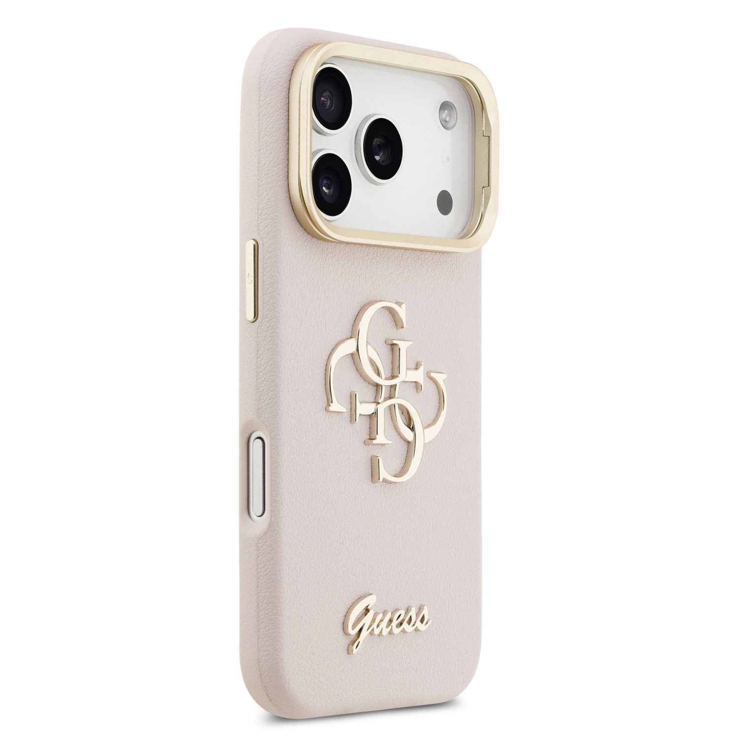 Guess PU Grained 4G Logo Stand Camera Frame Zadní Kryt pro iPhone 17 Pro Pink
