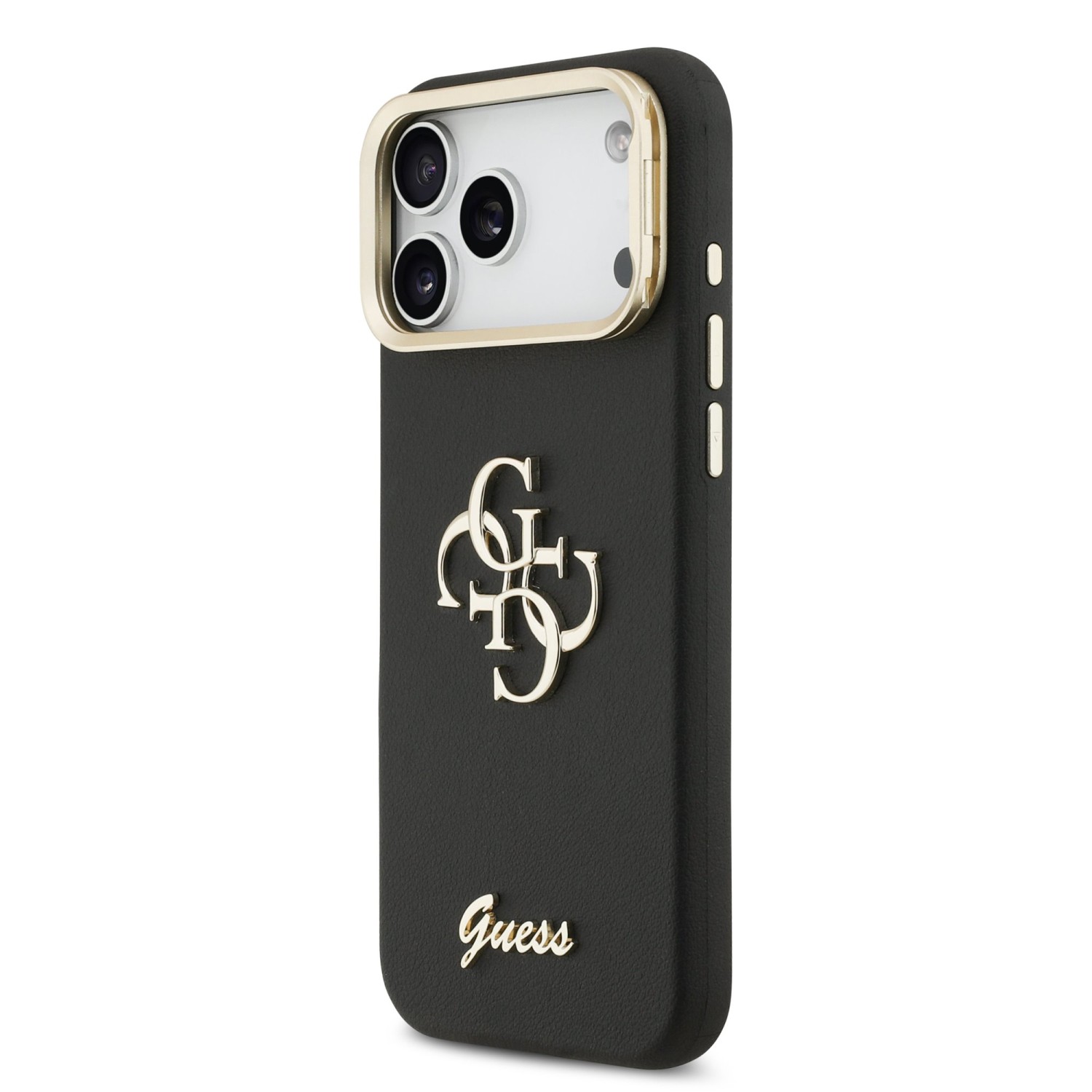 Guess PU Grained 4G Logo Stand Camera Frame Zadní Kryt pro iPhone 17 Pro Max Black