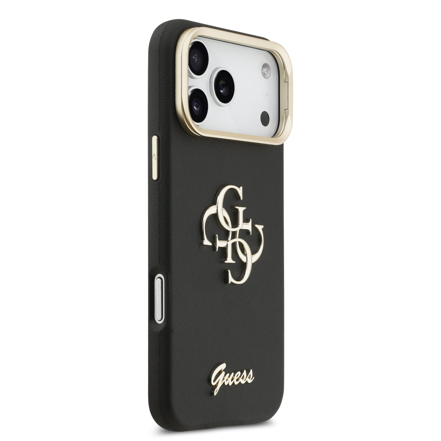 Guess PU Grained 4G Logo Stand Camera Frame Zadní Kryt pro iPhone 17 Pro Max Black