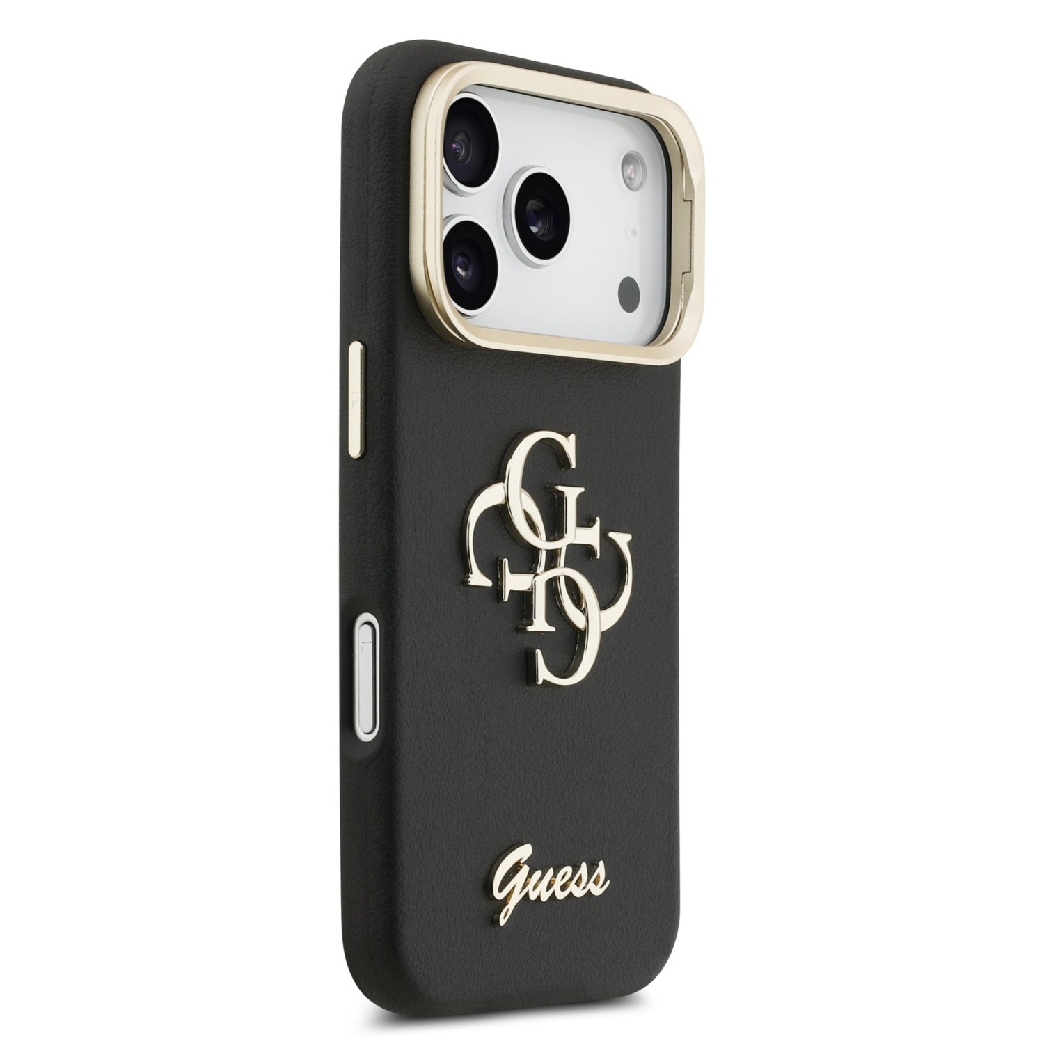 Guess PU Grained 4G Logo Stand Camera Frame Zadní Kryt pro iPhone 17 Pro Black