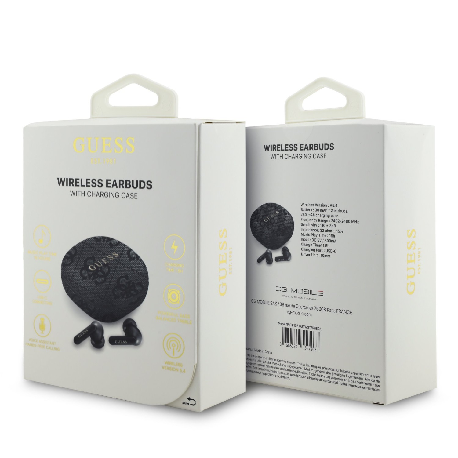 Guess PU 4G Script Logo ENC TWS Bezdrátová Sluchátka Black