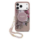Zadní kryt Guess IML Flowers Strap MagSafe pro Apple iPhone 17 Pro, růžová