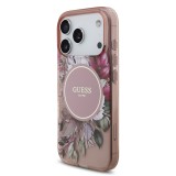 Guess IML Flowers Strap MagSafe Zadní Kryt pro iPhone 17 Pro Pink