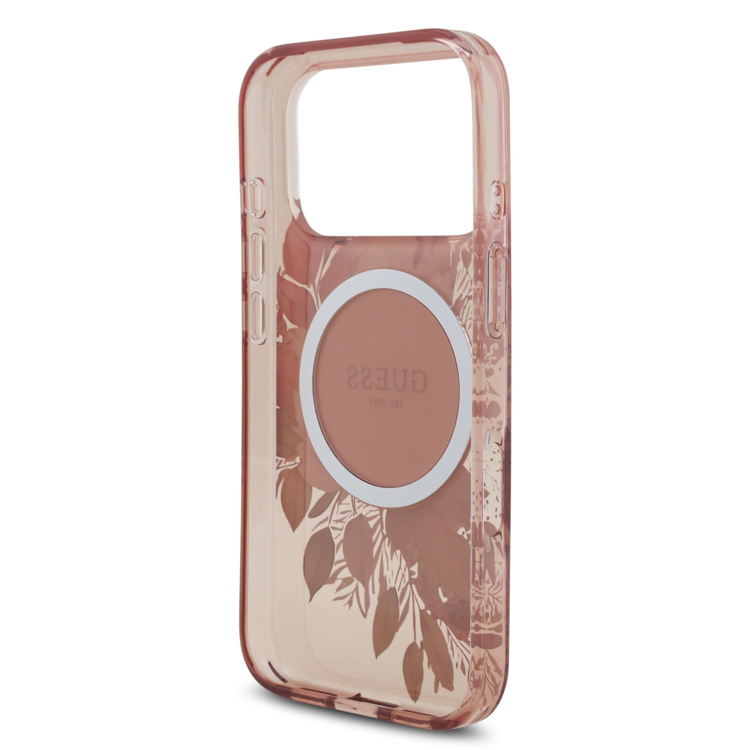 Guess IML Flowers Strap MagSafe Zadní Kryt pro iPhone 17 Pro Pink