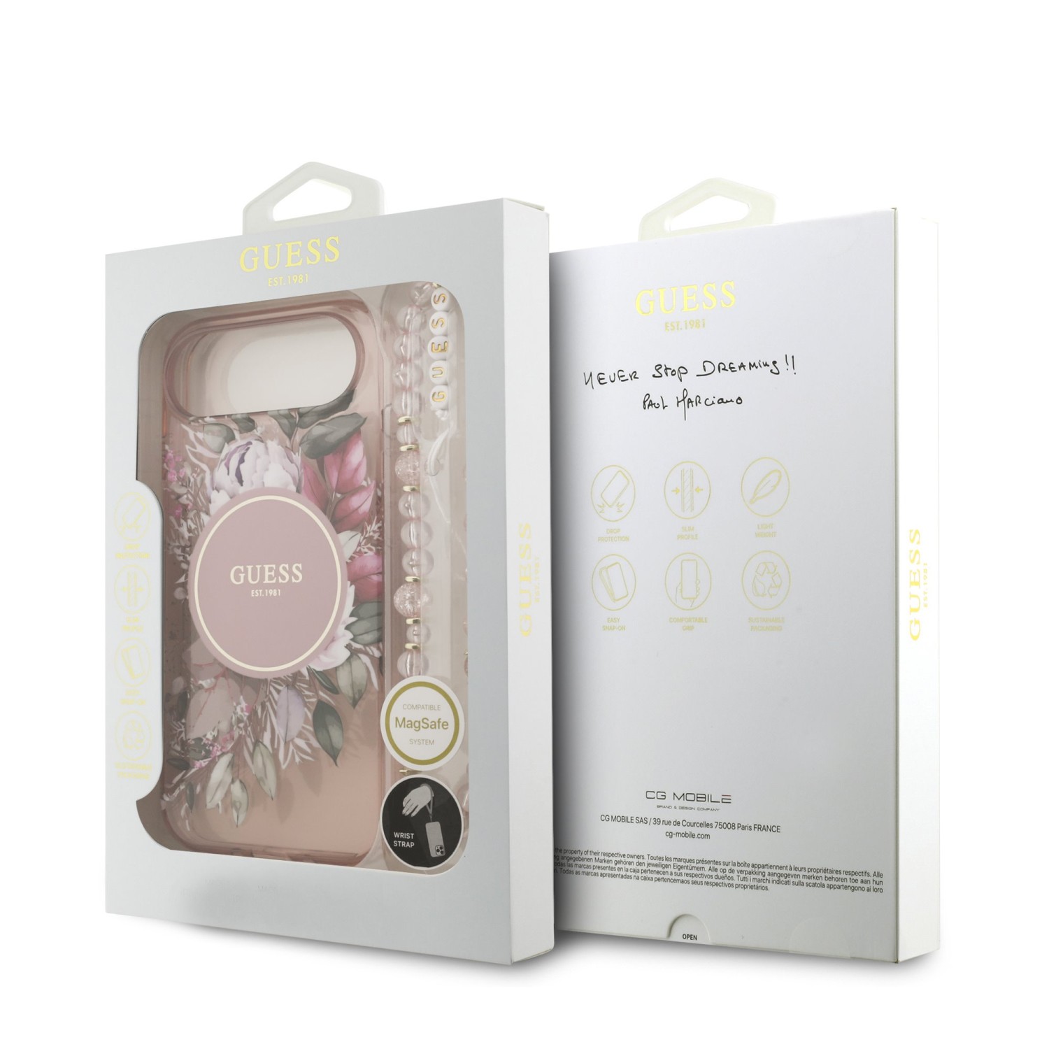 Guess IML Flowers Strap MagSafe Zadní Kryt pro iPhone Air Pink