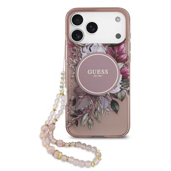 Zadní kryt Guess IML Flowers Strap MagSafe pro Apple iPhone 17, růžová