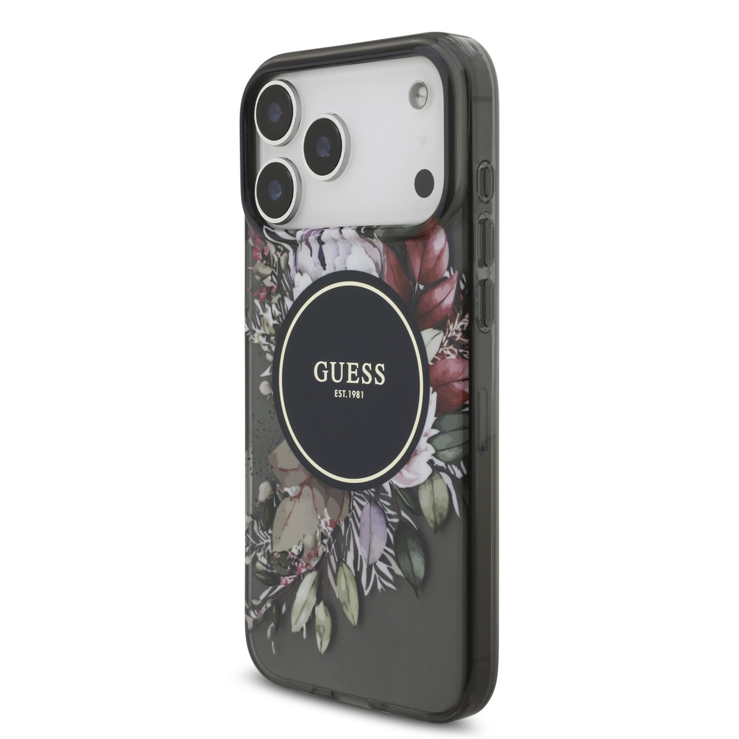 Guess IML Flowers Strap MagSafe Zadní Kryt pro iPhone 17 Pro Max Black