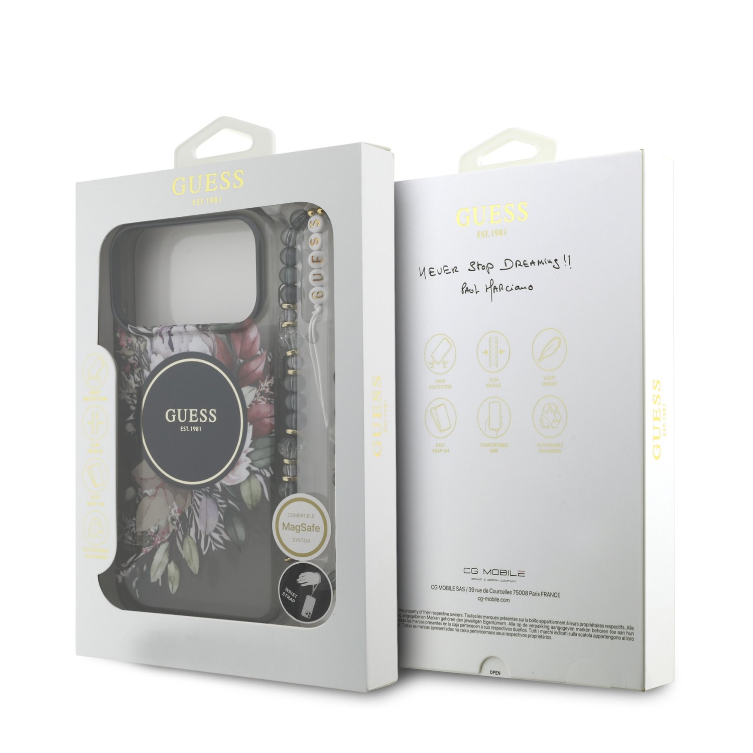 Guess IML Flowers Strap MagSafe Zadní Kryt pro iPhone 17 Pro Max Black