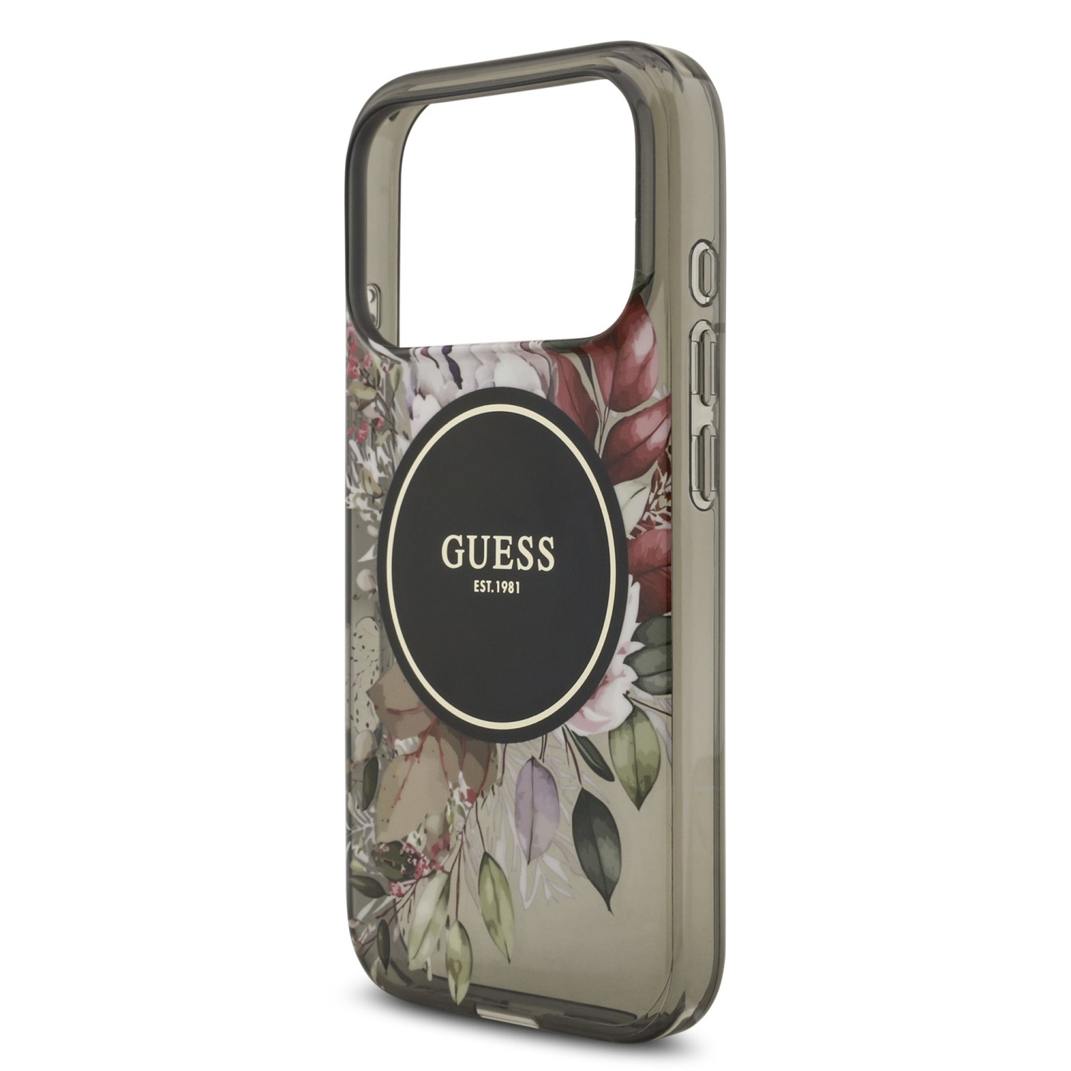 Guess IML Flowers Strap MagSafe Zadní Kryt pro iPhone 17 Pro Black