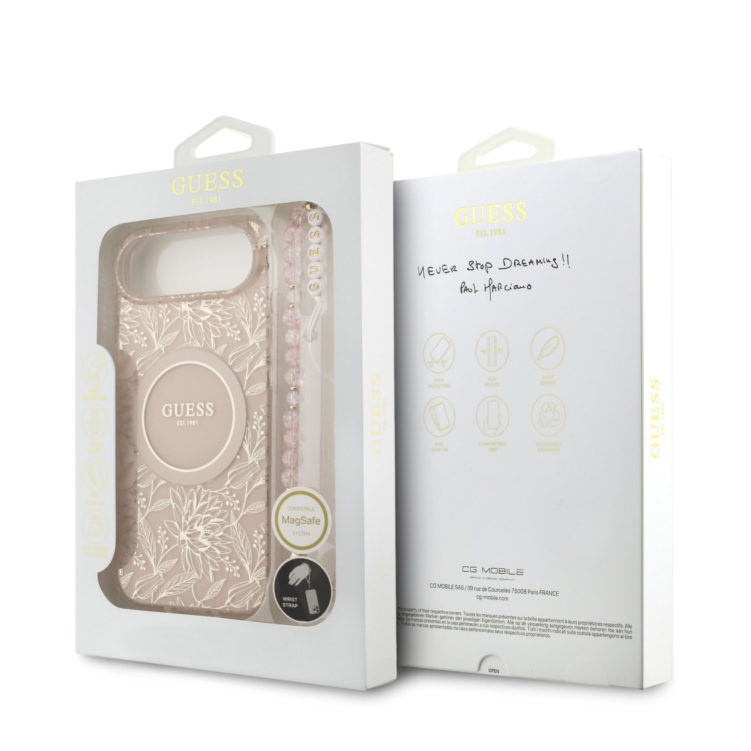 Guess IML Flowers Allover Strap MagSafe Zadní Kryt pro iPhone Air Pink