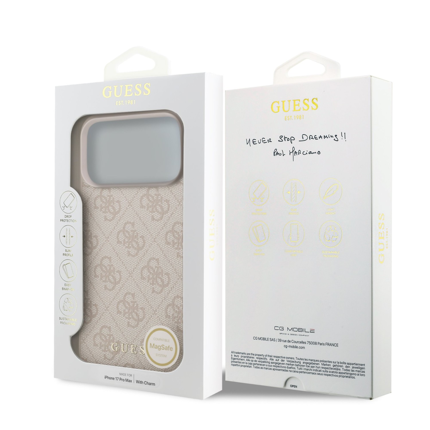 Guess 4G Charm Zadní Kryt pro iPhone 17 Pro Max Tone on Tone Pink