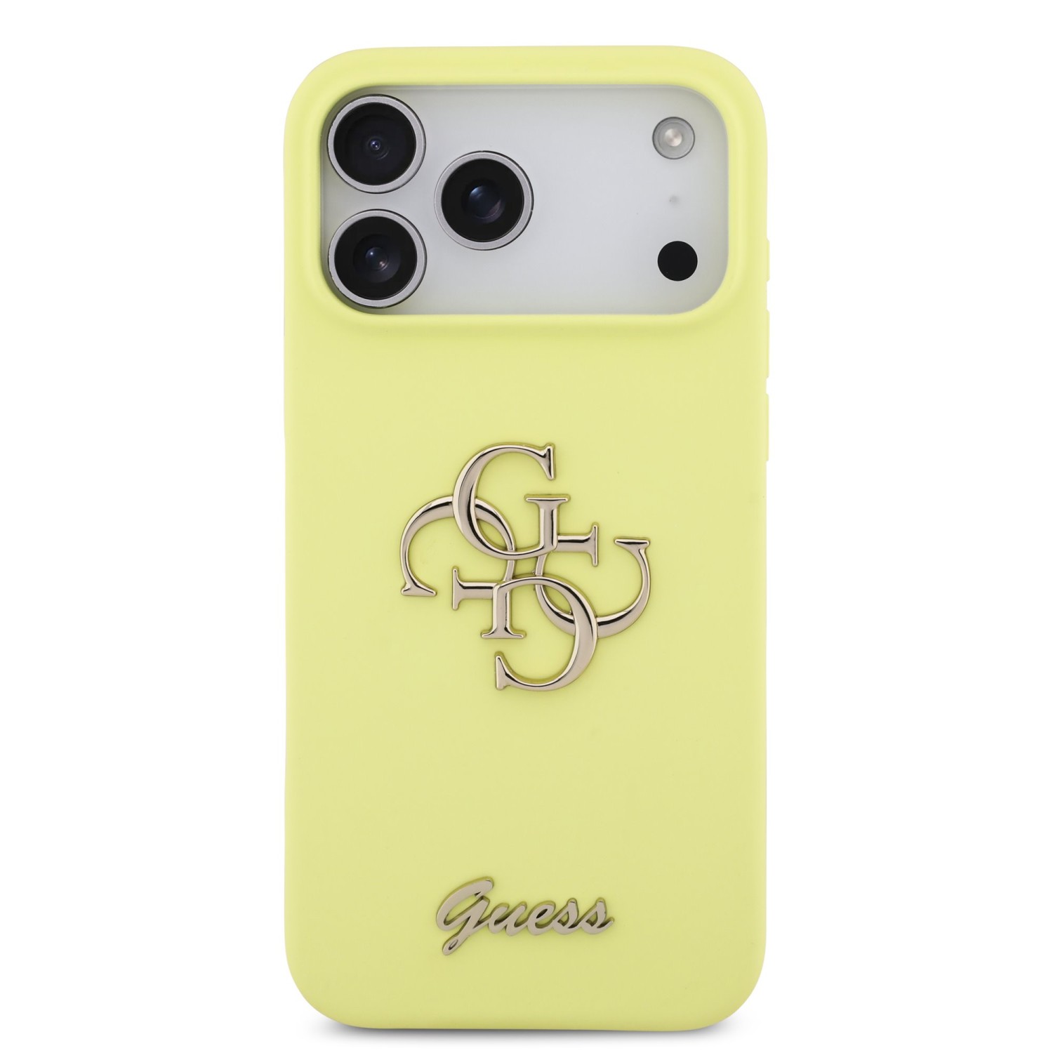 Guess Liquid Silicone 4G Metal Logo Zadní Kryt pro iPhone 17 Pro Max Yellow