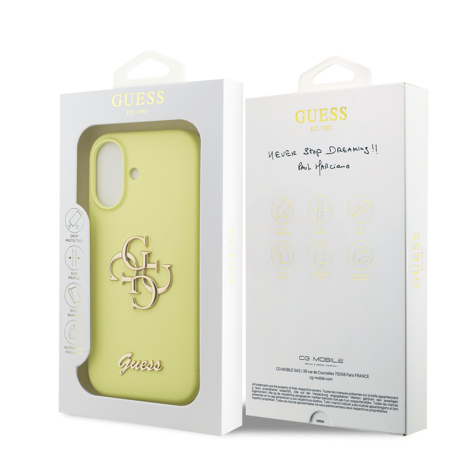 Guess Liquid Silicone 4G Metal Logo Zadní Kryt pro iPhone 17 Yellow