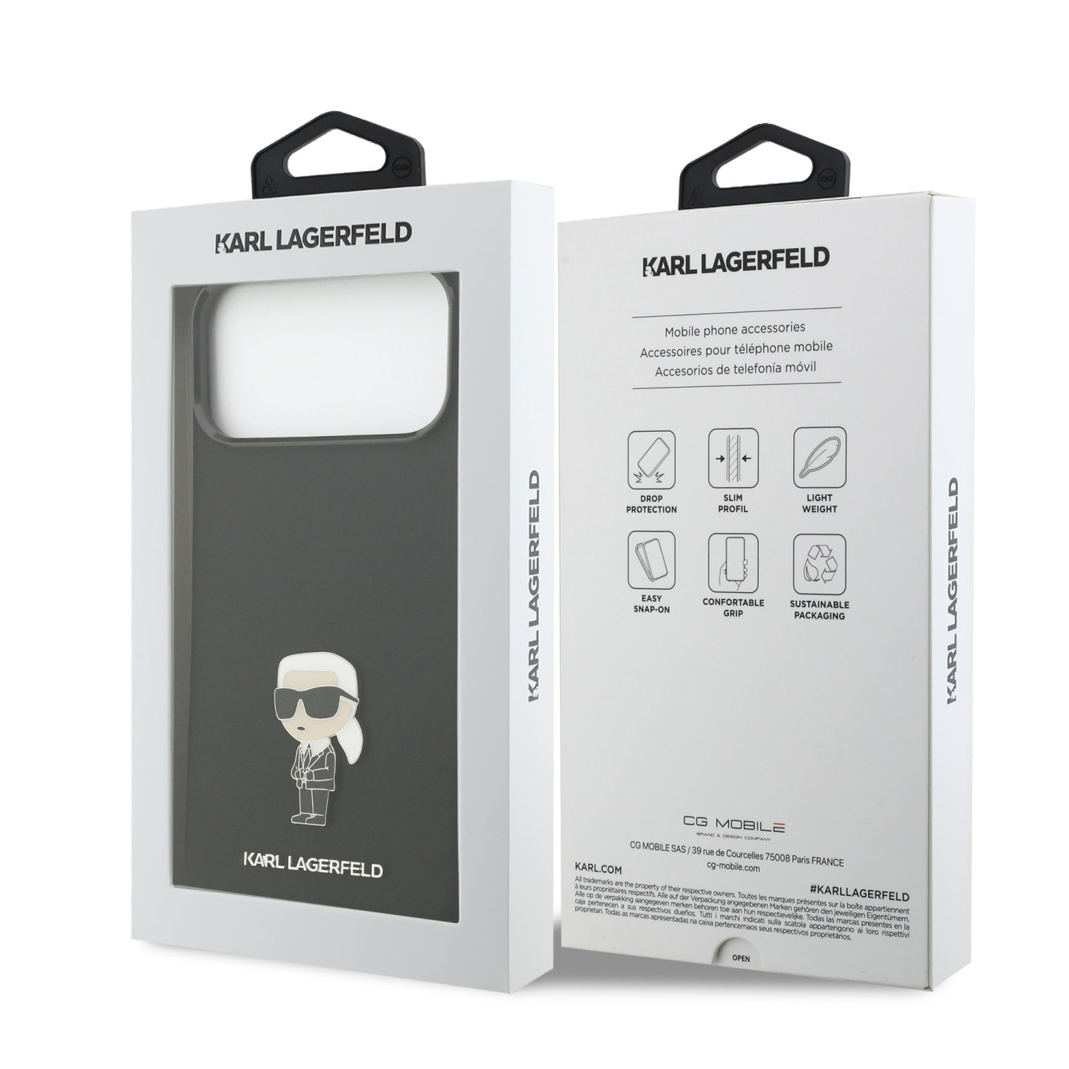 Karl Lagerfeld Liquid Silicone Metal Ikonik Zadní Kryt pro iPhone 17 Pro Max Black