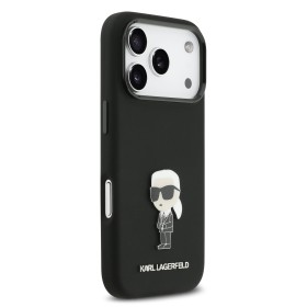 Zadní kryt Karl Lagerfeld Liquid Silicone Metal Ikonik pro Apple iPhone 17 Pro, černá