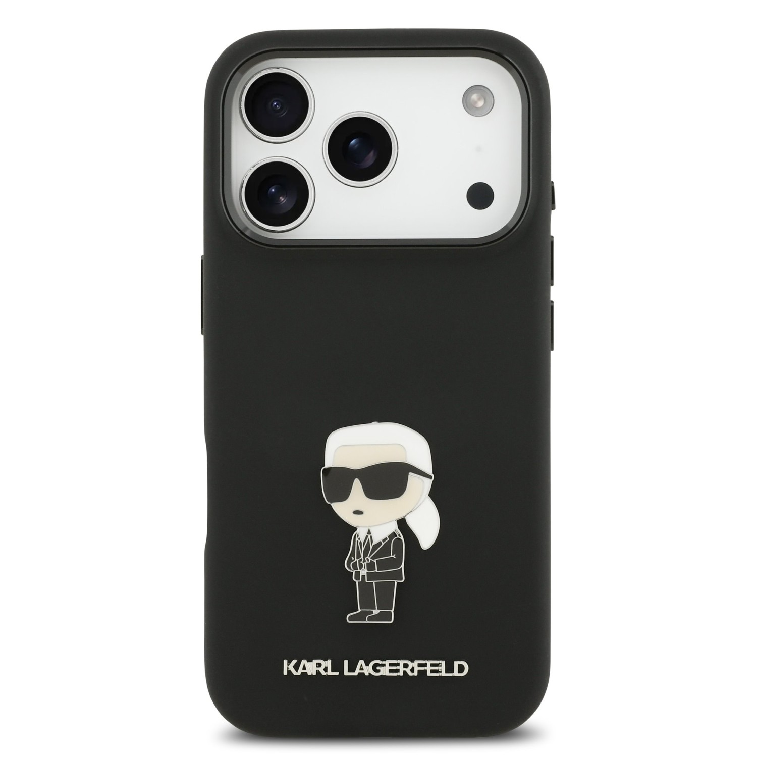 Karl Lagerfeld Liquid Silicone Metal Ikonik Zadní Kryt pro iPhone 17 Pro Black