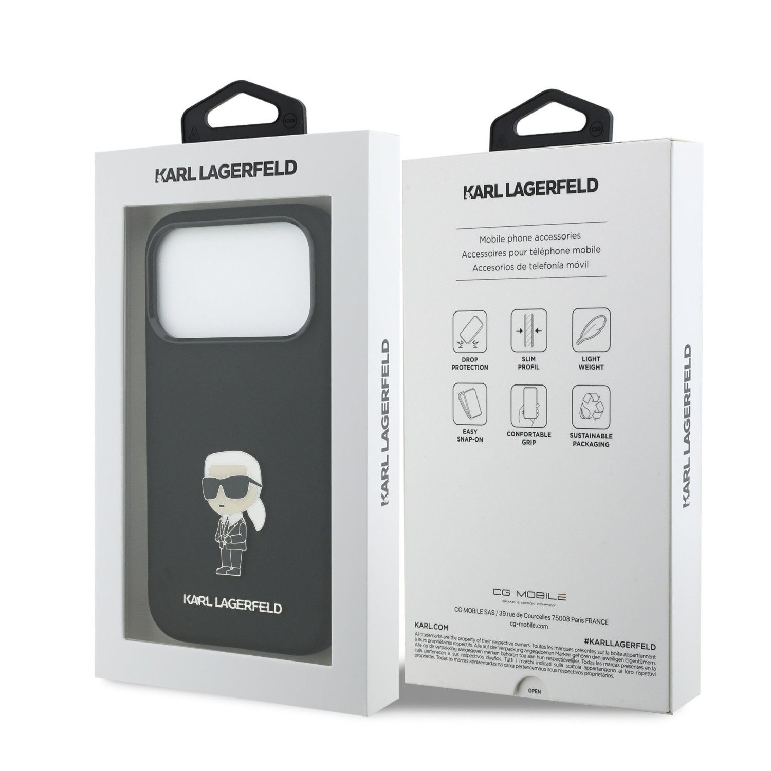 Karl Lagerfeld Liquid Silicone Metal Ikonik Zadní Kryt pro iPhone 17 Pro Black
