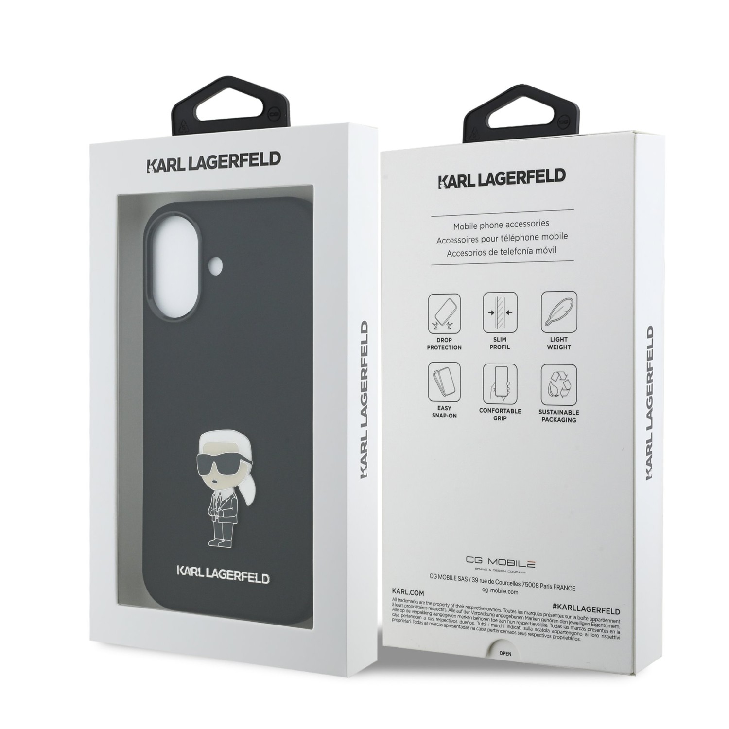 Karl Lagerfeld Liquid Silicone Metal Ikonik Zadní Kryt pro iPhone 17 Black