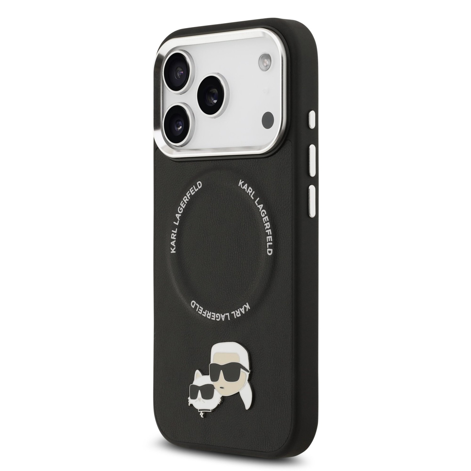 Karl Lagerfeld PU Karl and Choupette Heads Pins MagSafe Zadní Kryt pro iPhone 17 Pro Black