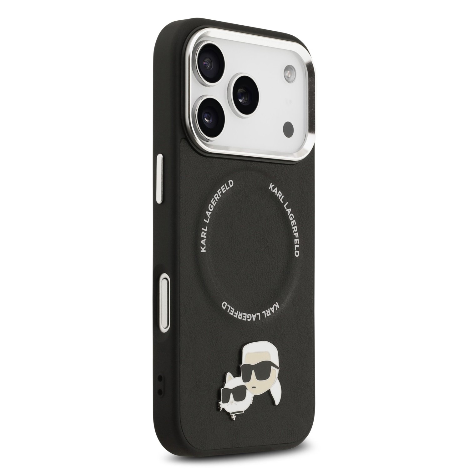 Karl Lagerfeld PU Karl and Choupette Heads Pins MagSafe Zadní Kryt pro iPhone 17 Pro Black