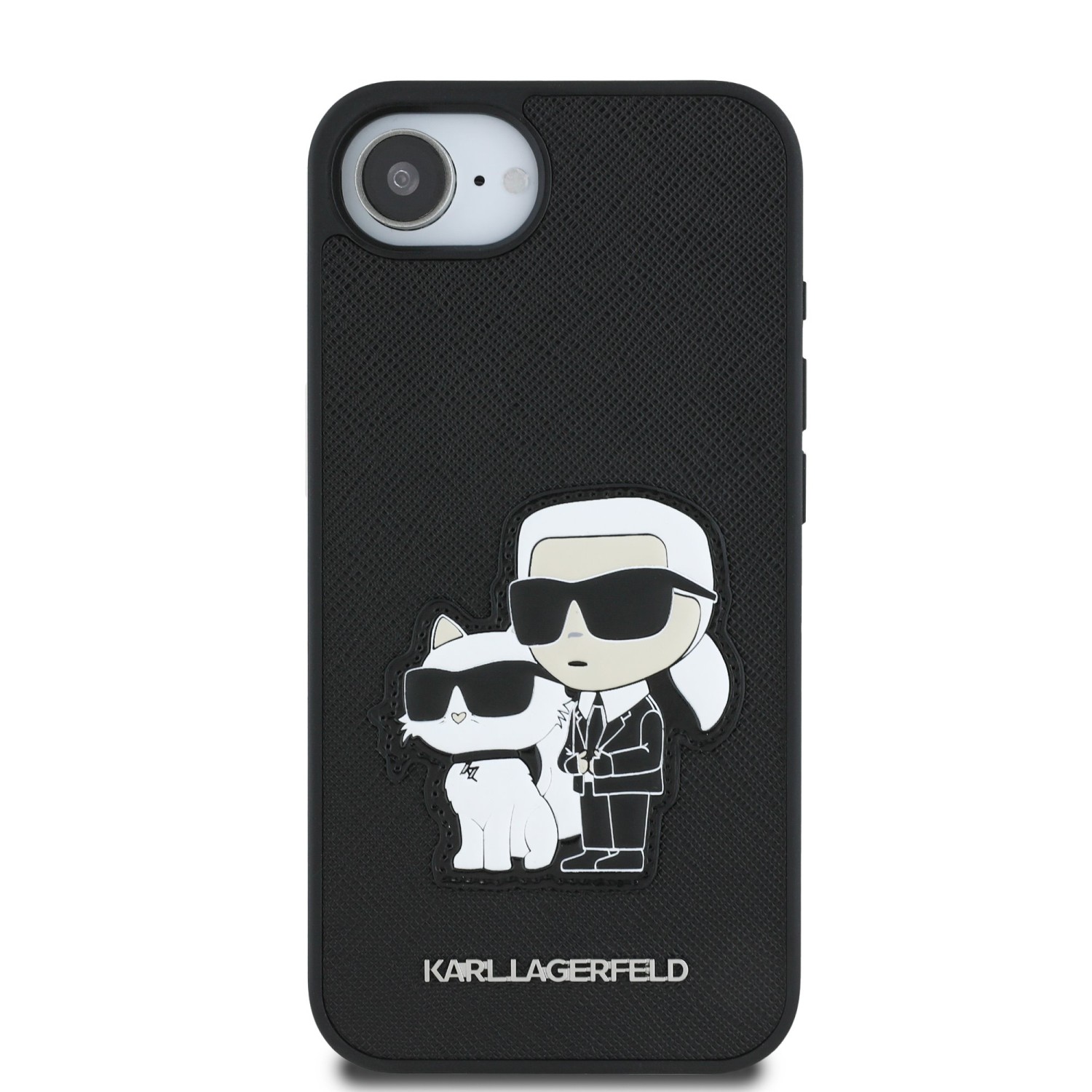 Karl Lagerfeld PU Saffiano Karl and Choupette Zadní Kryt pro iPhone 16e Black